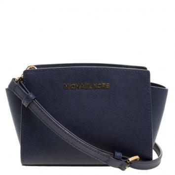 Pre Owned Michael Kors Navy Blue Saffiano Leather Mini Selma Crossbody Bag