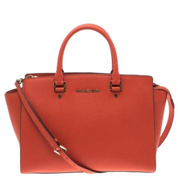 Pre Owned Michael Kors Red Saffiano Leather Medium Selma Tote