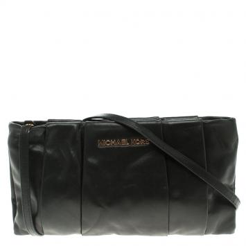 Pre Owned Michael Kors Black Leather Pleated Daria Clutch Bag