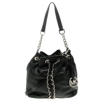 Pre Owned Michael Kors Black Leather Frankie Drawstring Bag