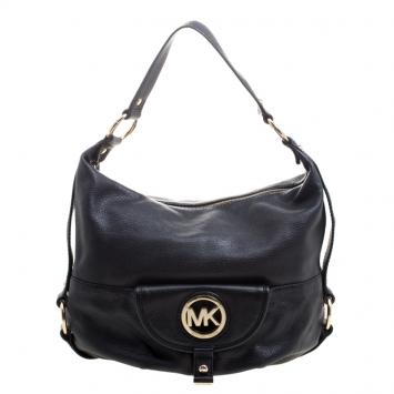 Pre Owned Michael Kors Black Leather Fulton Hobo