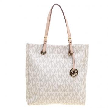 Pre Owned Michael Kors Off White Jet Set North South PVC Tote