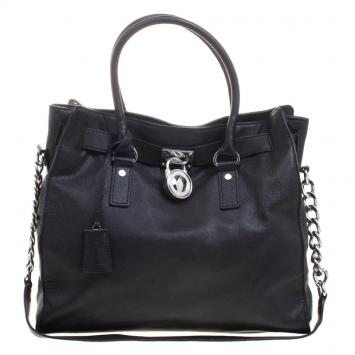 Pre Owned Michael Kors Black Leather Hamilton Satchel