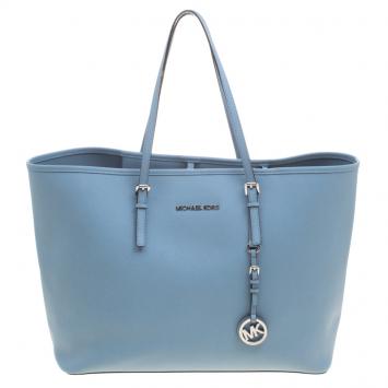 Pre Owned Michael Kors Powdered Blue Leather Jetset Tote