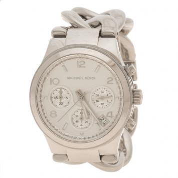 Pre Owned Michael Kors Silver Stainless Steel Chronograph Women's Wristwatch 38 mm