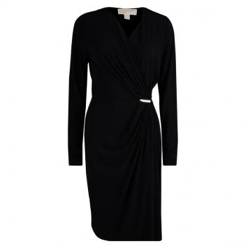 Pre Owned Michael Michael Kors Black Draped Long Sleeve Dress M