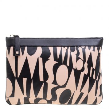 Pre Owned Missoni Beige/Black Logo Printed Leather Pouch