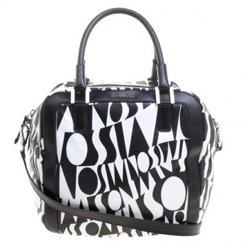 Pre Owned Missoni Black and White Leather Logo Print Tote