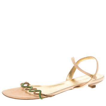 Pre Owned Missoni Blush Pink Suede Ankle Strap Flat Sandals Size 39