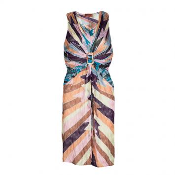 Pre Owned Missoni Multicolor Perforated Knit Draped Buckle Detail Sleeveless Dress L