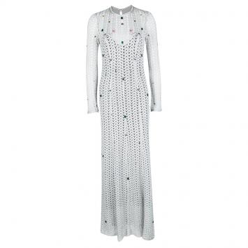 Pre Owned Missoni Metallic Lurex Perforated Knit Embellished Maxi Dress S