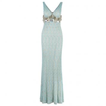 Pre Owned Missoni Aqua Embellished Maxi Dress S