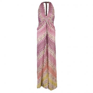 Pre Owned Missoni Pink Multicolor Halter Back Knit Maxi Dress M