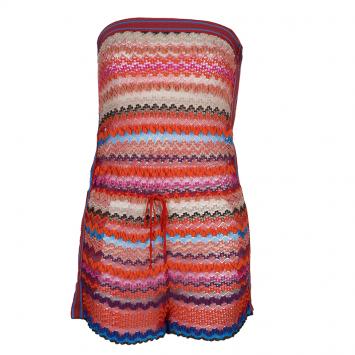 Pre Owned Missoni Multicolor Zig-Zag Pattern Knit Strapless Romper S