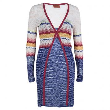 Pre Owned Missoni Multicolor ZigZag Patterned Knit Long Cardigan M
