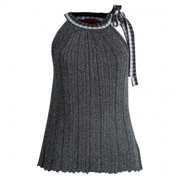 Pre Owned Missoni Silver Lurex Plisse Knit Sleeveless Top S