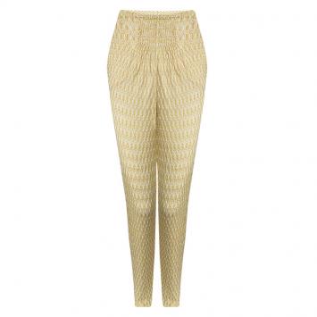 Pre Owned Missoni Mare Yellow Perforated Crochet Knit Elasticized Waist Pants M