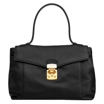 Pre Owned Miu Miu Black Vitello Caribu Leather Top Handle Bag