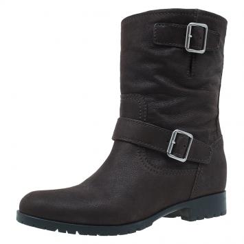 Pre Owned Miu Miu Brown Leather Buckle Detail Biker Boots Size 40