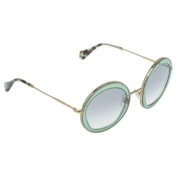 Pre Owned Miu Miu Green and Gold SMU 50Q Round Sunglasses