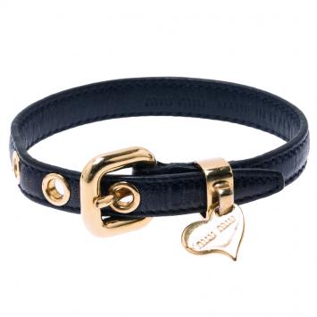 Pre Owned Miu Miu Blue Leather and Heart Charm Bracelet