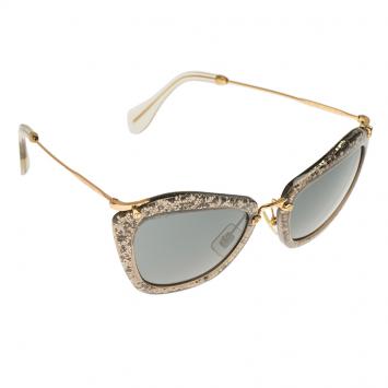 Pre Owned Miu Miu Grey Glitter SMU10N Cat Eye Sunglasses