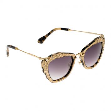 Pre Owned Miu Miu Gold SMU 04Q Embellished Cat Eye Sunglasses