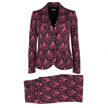 Pre Owned Miu Miu Fall'12 Pink Floral Printed Jacquard Pant Suit S