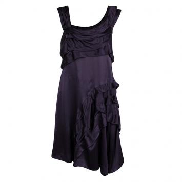 Pre Owned Miu Miu Deep Purple Silk Ruffle Detail Sleeveless Dress M