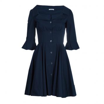 Pre Owned Miu Miu Navy Flared Buttondown Cotton Dress XS