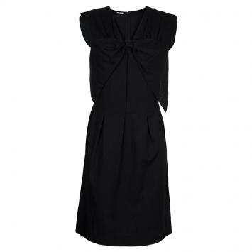 Pre Owned Miu Miu Black Bow Detail Sleeveless Cotton Dress L