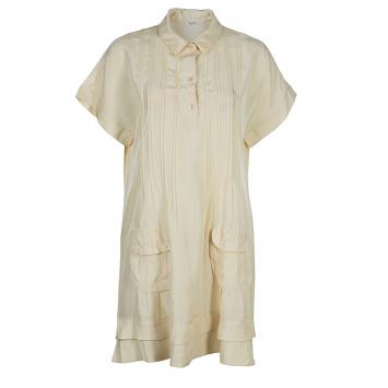 Pre Owned Miu Miu Beige Silk Pintuck Detail Shirt Dress M