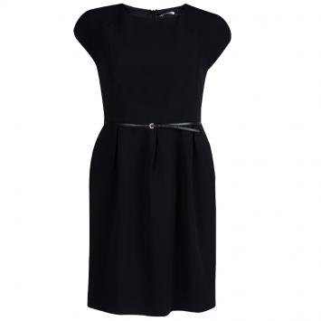 Pre Owned Miu Miu Black Cap Sleeve Belted Dress S