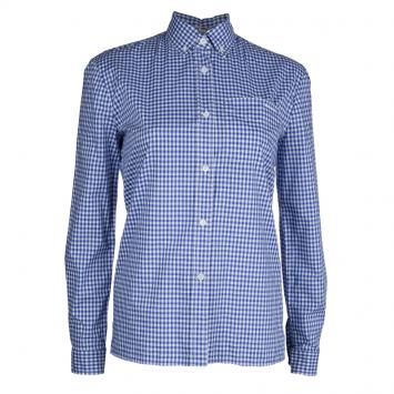 Pre Owned Miu Miu Blue Gingham Checked Long Sleeve Buttondown Cotton Shirt S