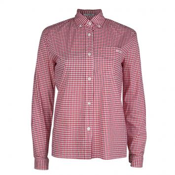Pre Owned Miu Miu Red Gingham Checked Long Sleeve Buttondown Cotton Shirt S