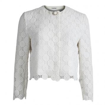Pre Owned Miu Miu Cream Lace Cropped Jacket M