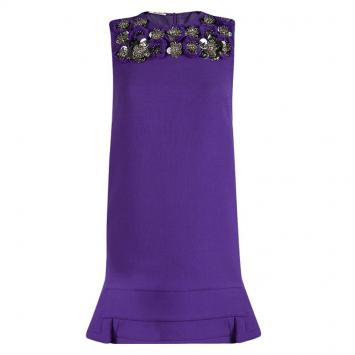 Pre Owned Miu Miu Purple Metal Flower Embellished Sleeveless Wool Dress S