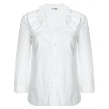 Pre Owned Miu Miu White Cotton Ruffled Collar Detail Shirt S
