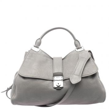 Pre Owned Miu Miu Grey Leather Top Handle Bag