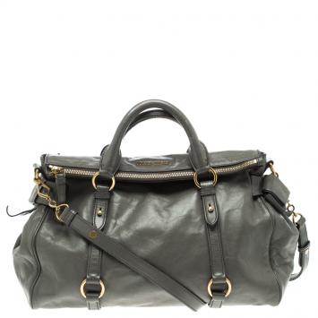 Pre Owned Miu Miu Grey Leather Bow Tote