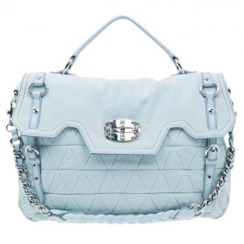 Pre Owned Miu Miu Light Blue Fabric Quilted Turnlock Shoulder Bag