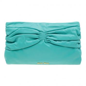 Pre Owned Miu Miu Tourqouis Leather Ruched Clutch