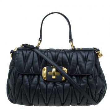 Pre Owned Miu Miu Black Matelasse Leather Bauletto Bag 