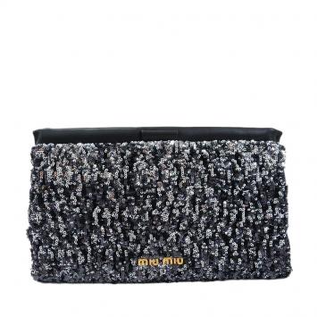 Pre Owned Miu Miu Black Sequin Frame Clutch 