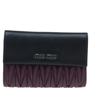 Pre Owned Miu Miu Purple and Black Matalasse Leather Compact Wallet