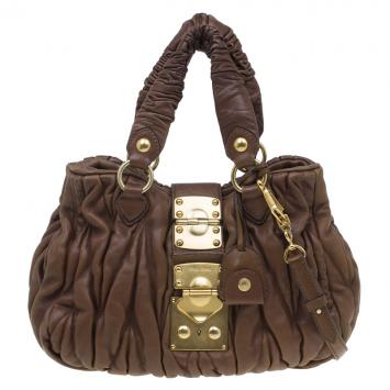 Pre Owned Miu Miu Brown Matelasse Leather Bauletto Aperto Tote