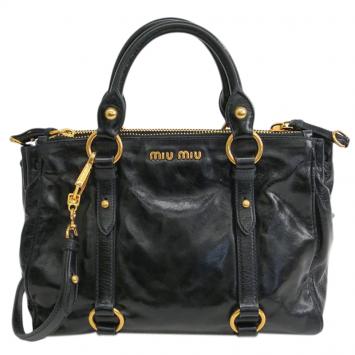 Pre Owned Miu Miu Black Vitello Lux Leather Tote
