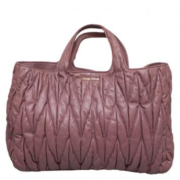 Pre Owned Miu Miu Purple Matelasse Leather Shopping Tote