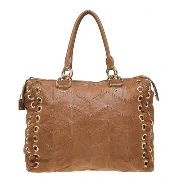 Pre Owned Miu Miu Brown Nappa Leather Patchwork Tote