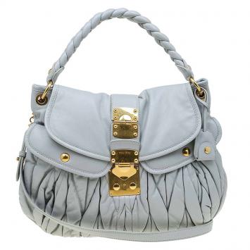 Pre Owned Miu Miu Grey Matelasse Lux Leather Coffer Hobo
